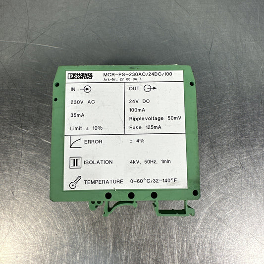 Phoenix Contact, MCR-PS-230AC/24DC/100 Power Supply, (BIN-1.5.5)