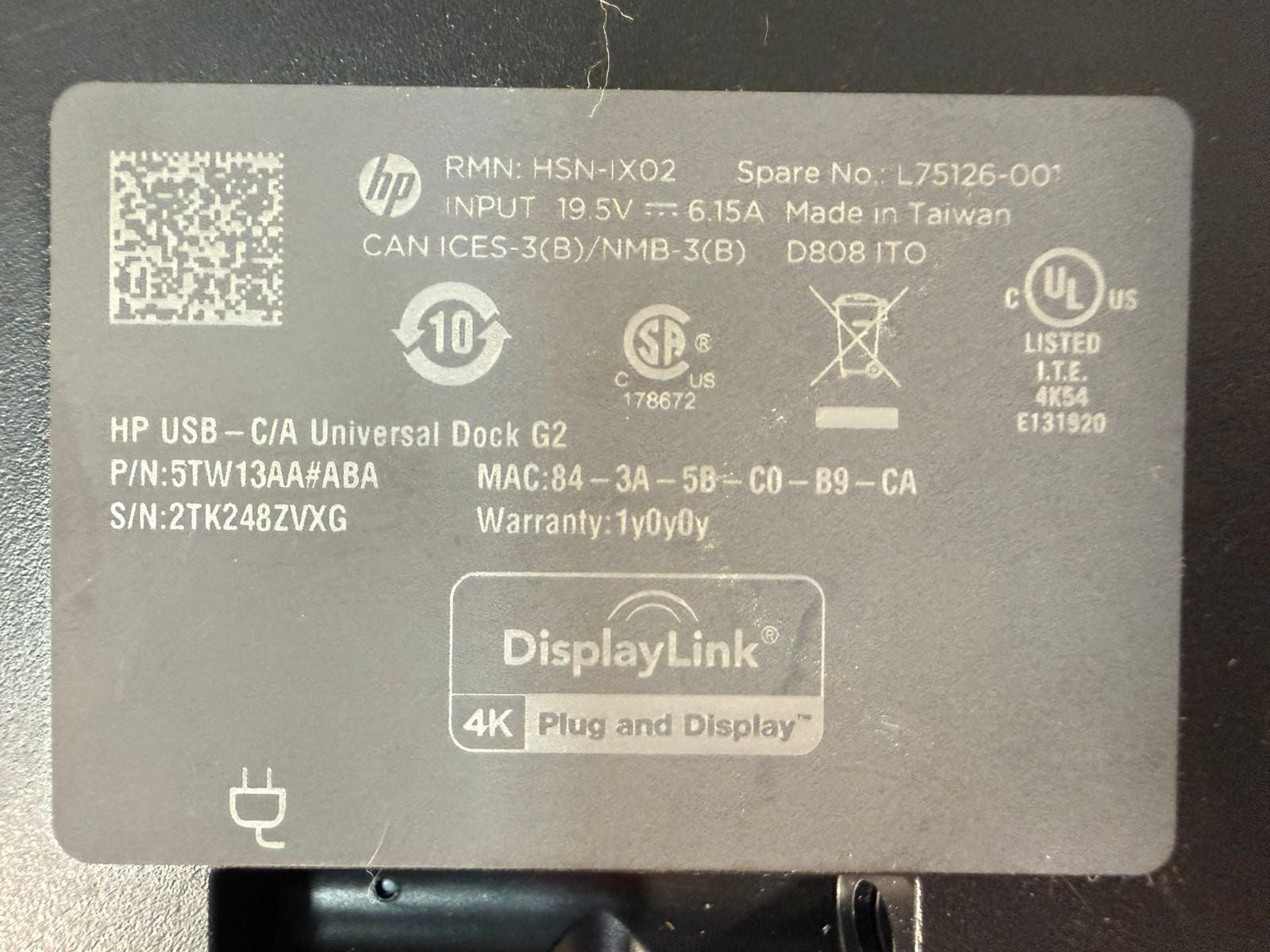 Hp HSN-IX02   L75126-001   In 19.5V-6.15A   5TW13AA#ABA           (5.3.4)