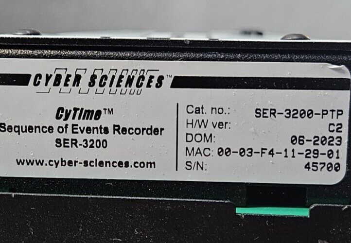 Cyber Sciences SER-3200-PTP Time Sequence of Events Recorder            (BIN454)