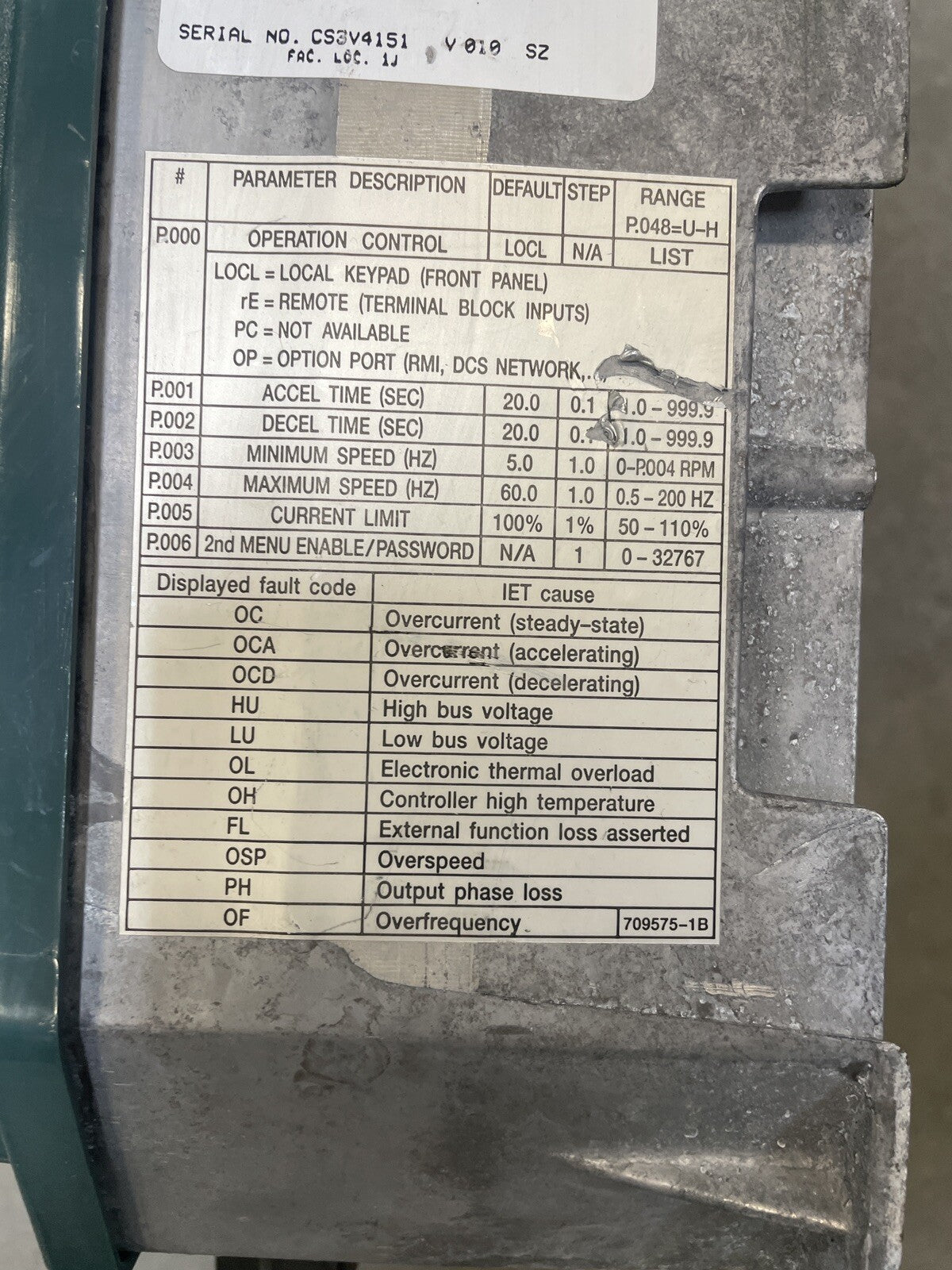 Reliance Electric GV3000  3 HP/2.2kw M/N 3V4151 Vector Inverter 380 VAC  @1A