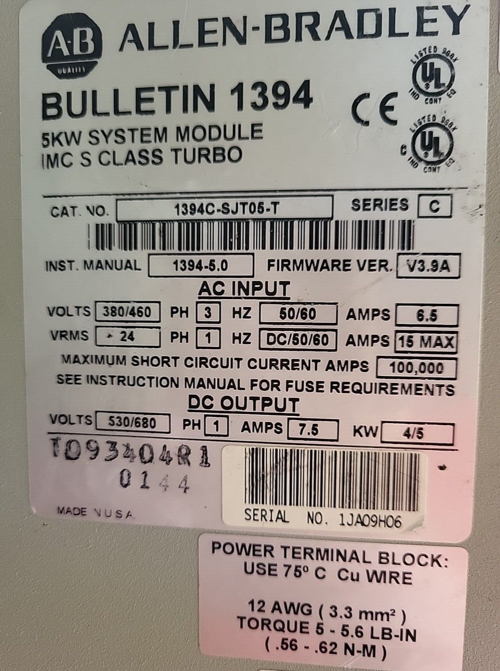 Allen-Bradley Bulletin  1394 1394C-SJT05-T Ser. C  Tested!!!     (BIN3.2.2)