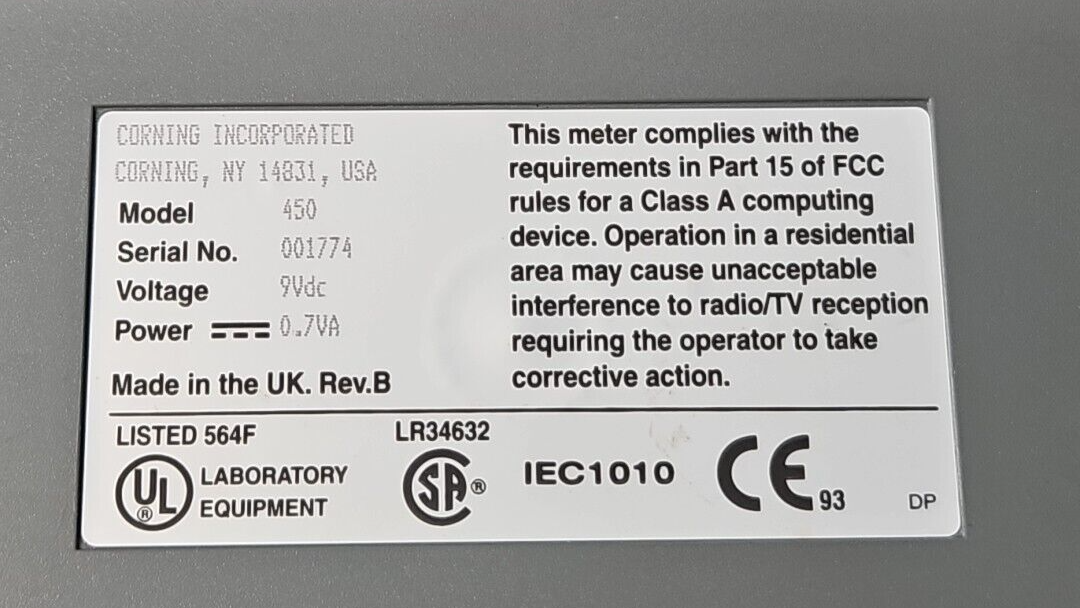 Corning 450 pH/Ion Meter  With Probes                                   (BIN245)