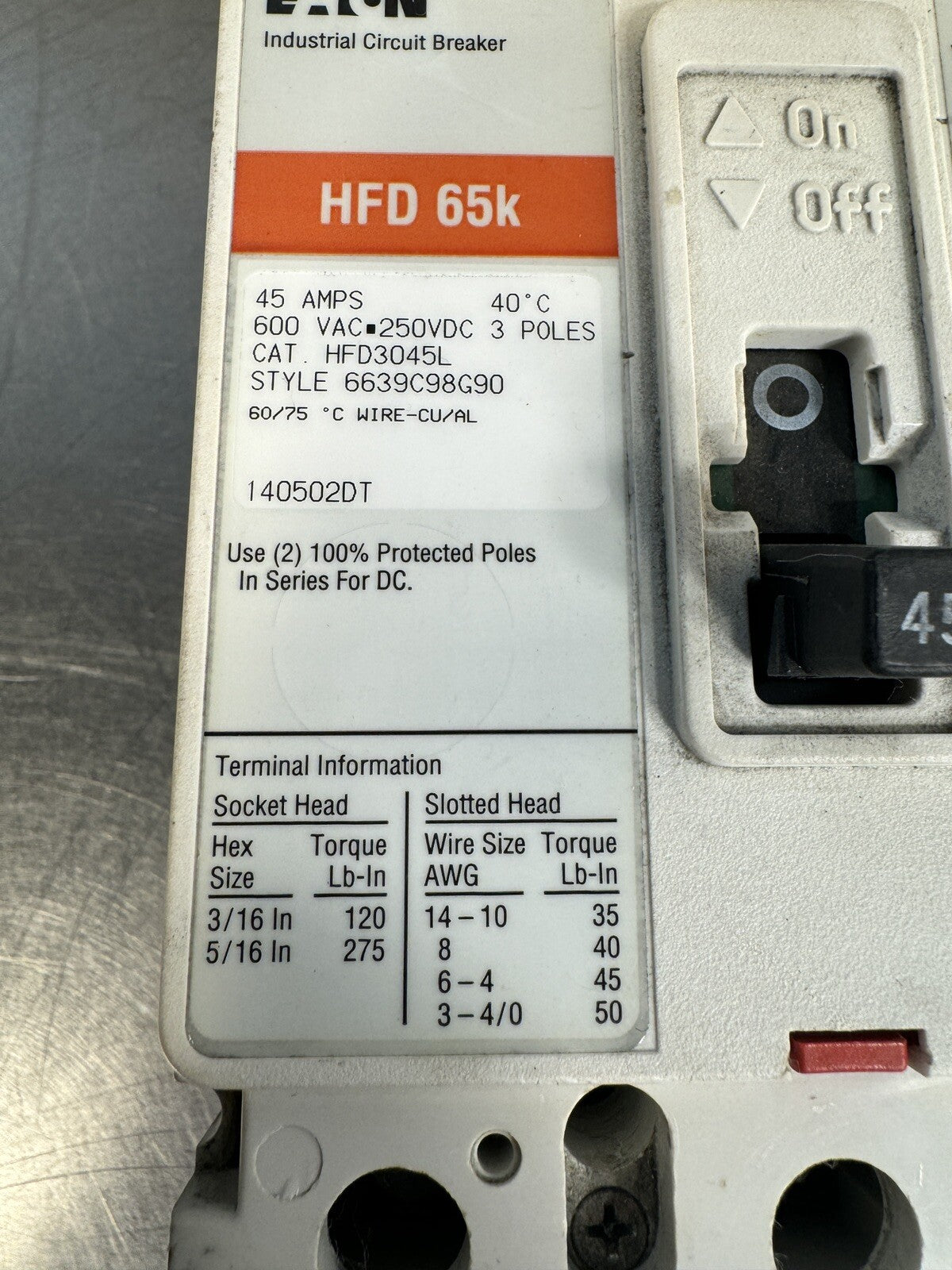 EATON HFD3045 HFD 65k 45AMP 600VAC 250VDC (BIN1.5.1)
