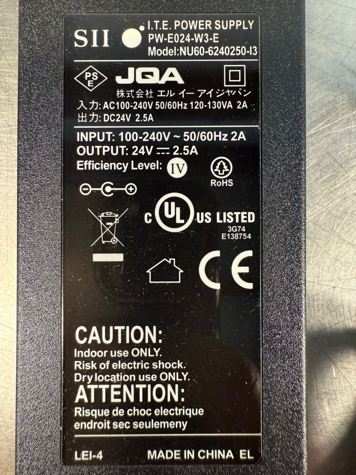 Sii Pw-E024-W3-E AC Power Supply  NU60-6240250-I3 Out. 24v - 2.5A  (6.3.1)