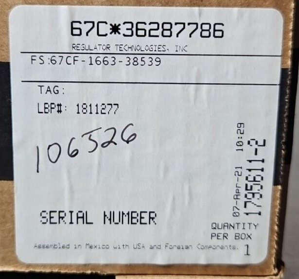 Emerson Fisher 67CFR -1663-38672 Pressure regulator 250 psi              Loc6C5