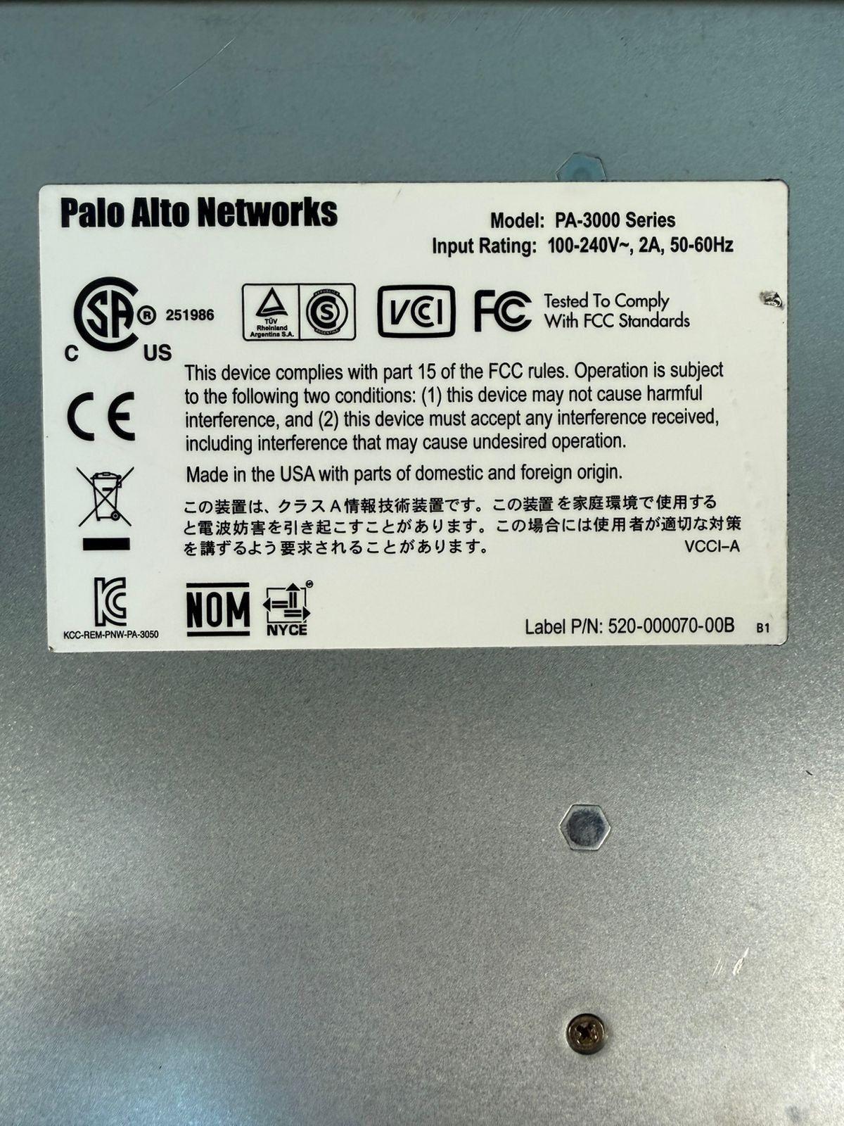 Palo Alto PA-3020 Enterprise Firewall Appli 12 Port 520-000070-00B (12.4.5)