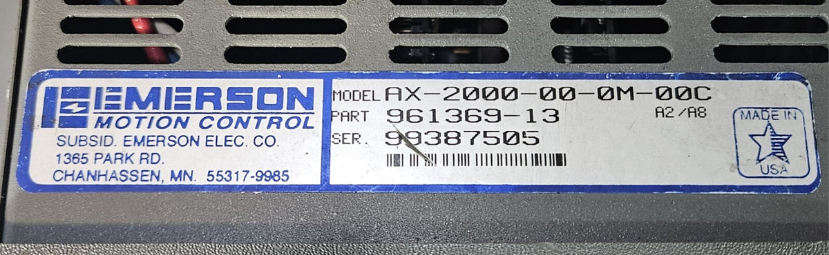 EMERSON AX-2000-00-0M-00C Servo Drive                                   (BIN652)