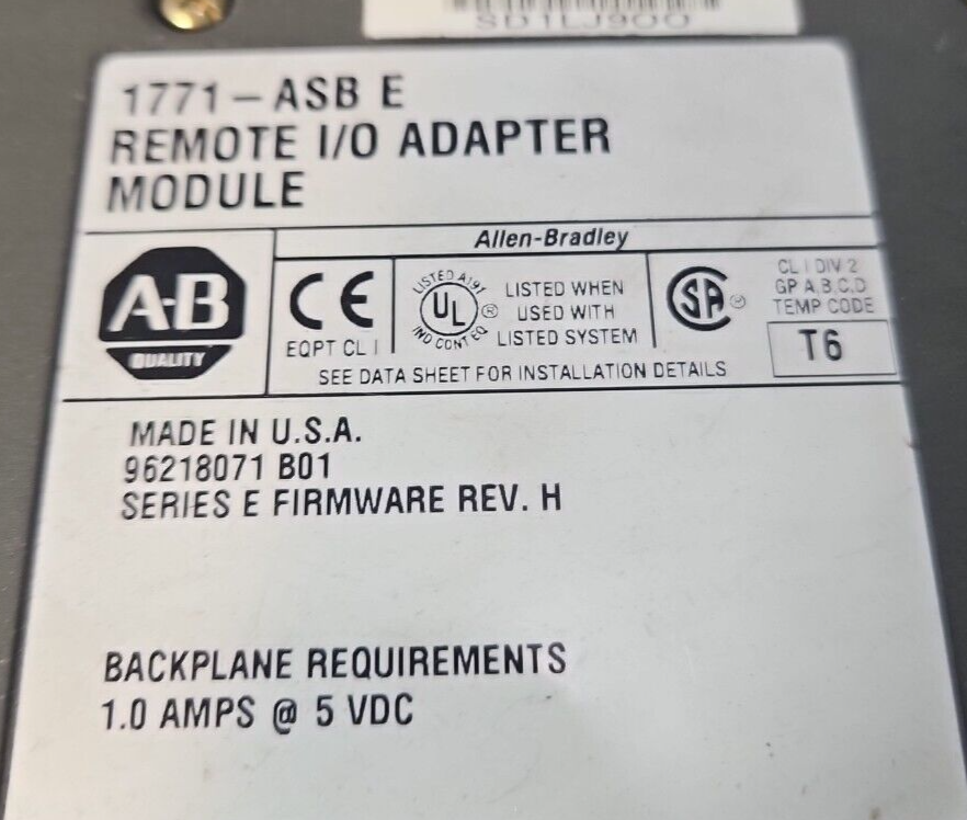 Allen Bradley 1771-ASB E Remote I/0 Adapter  Module                      loc3E16
