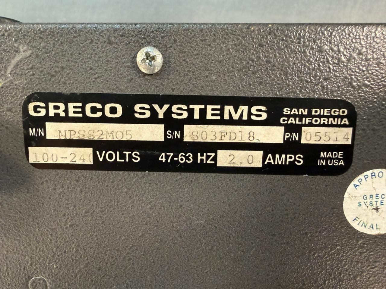 Greco Minifile Plus-SS2 05514 100-240V 47-63Hz 2.0AMp             (12.6.8)