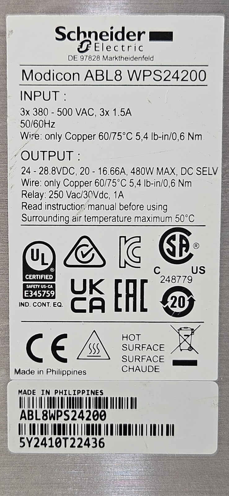 Schneider ABL8WPS24200 Power Supply Module                              (BIN733)