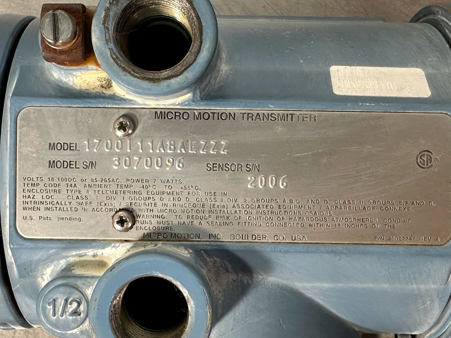 Micro Motion R025S113NCAAEZZZZ 160mA MASS FLOW SENSOR (3.6.5)