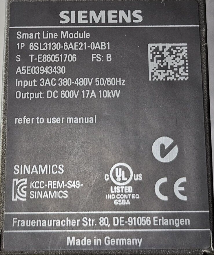 Siemens 6SL3130-6AE21-0AB1  Smart Line Module                           (BIN344)