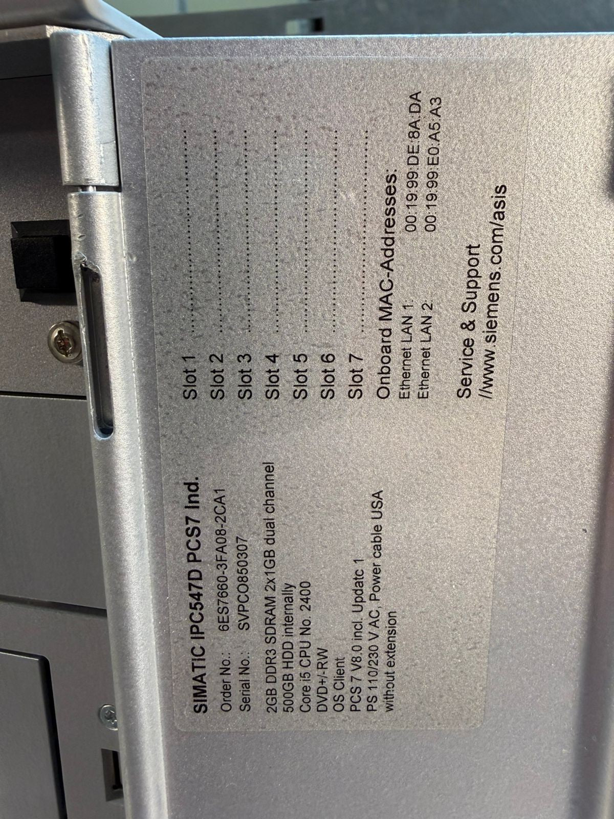 *3065 Siemens Simatic IPC547D PCS7 6ES7660-3FA08-2CA1                    (9.6.4)