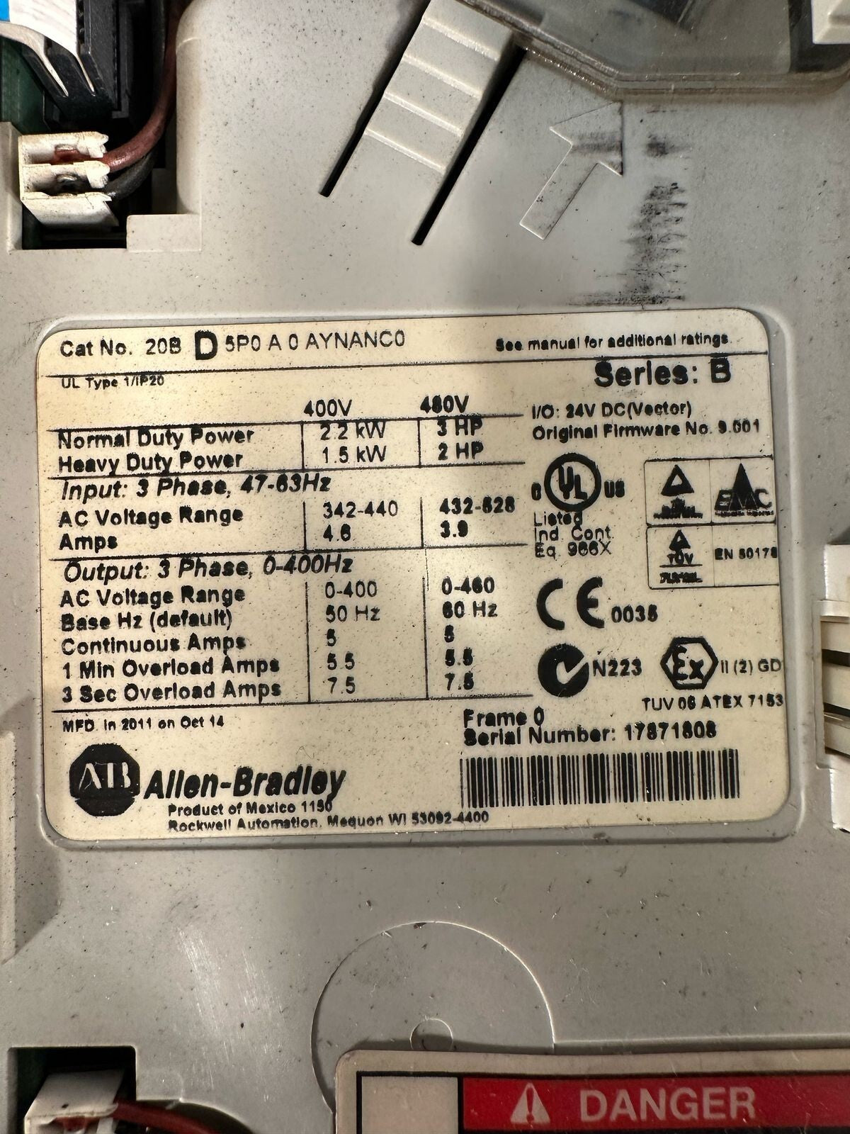 Allen Bradley /B 20BD5P0A0AYNANCO 20B-D-5P0-A-0-AYNANCO (8.4.1)