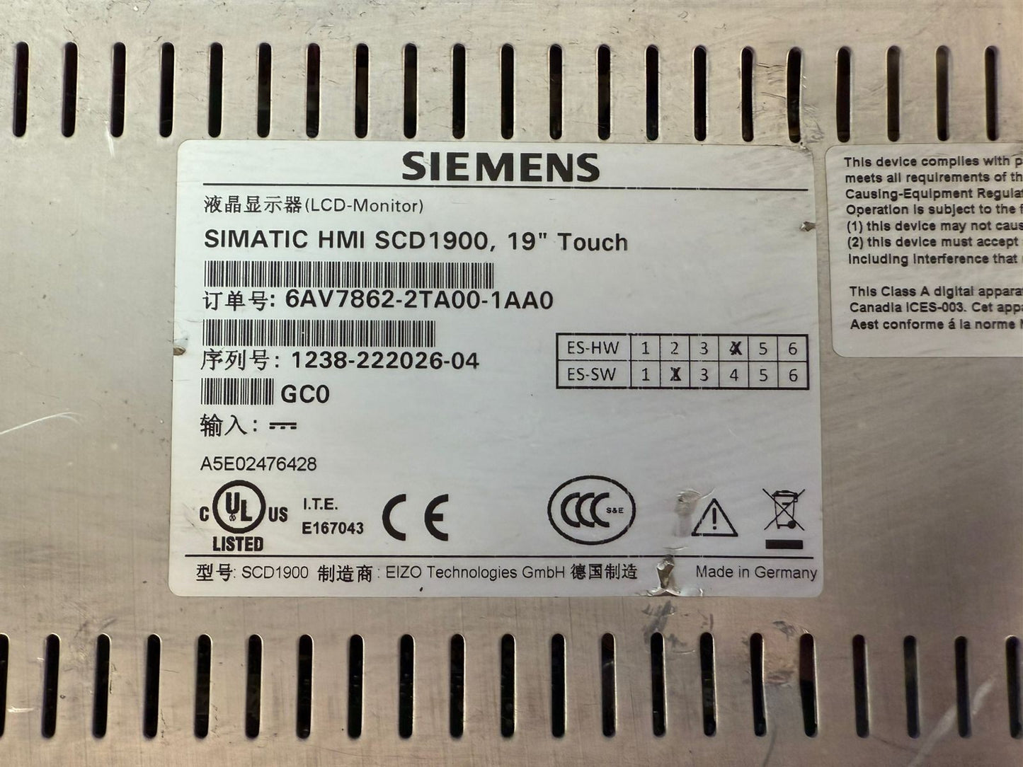 Siemens 6AV7862-2TA00-1AA0 Simatic HMI SCD1900 19" Touch (11.5.5)