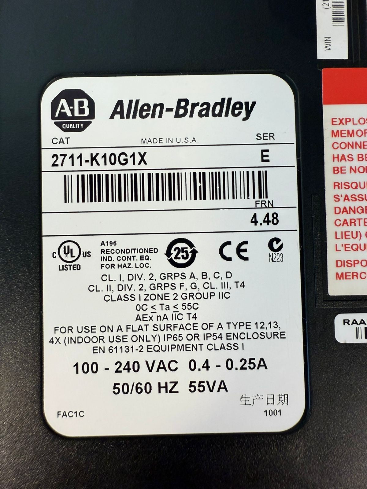 Allen Bradley 2711-K10G1X /E Panelview 1000 FRN 4.48     (9.4.4)