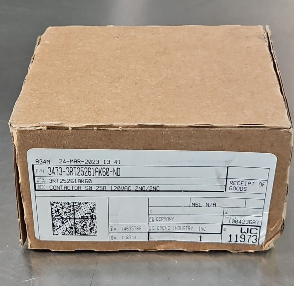 Siemens 3RT25261AK60 4Pole Contactor 25A 11kW 120Vdc Coil               (BIN424)