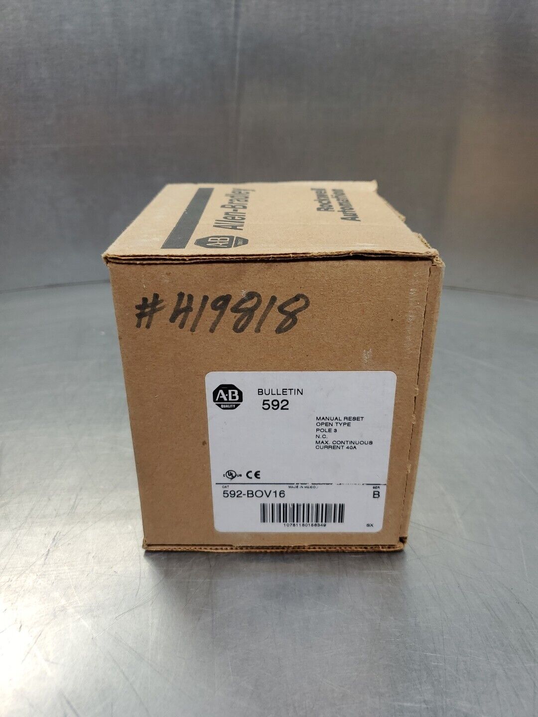 Allen Bradley 592-BOV16/B NEMA Overload Relay, Manual Reset 3P NC 40A.     4D-35