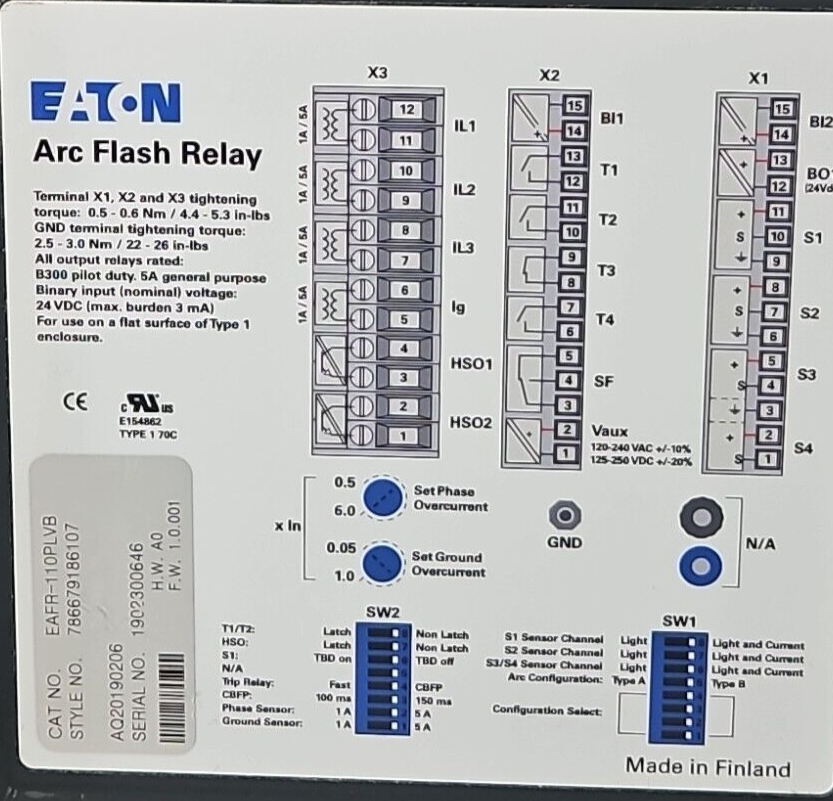 Eaton EAFR-110P Arc Flash Relay EAFR-110PLVB                            (BIN643)