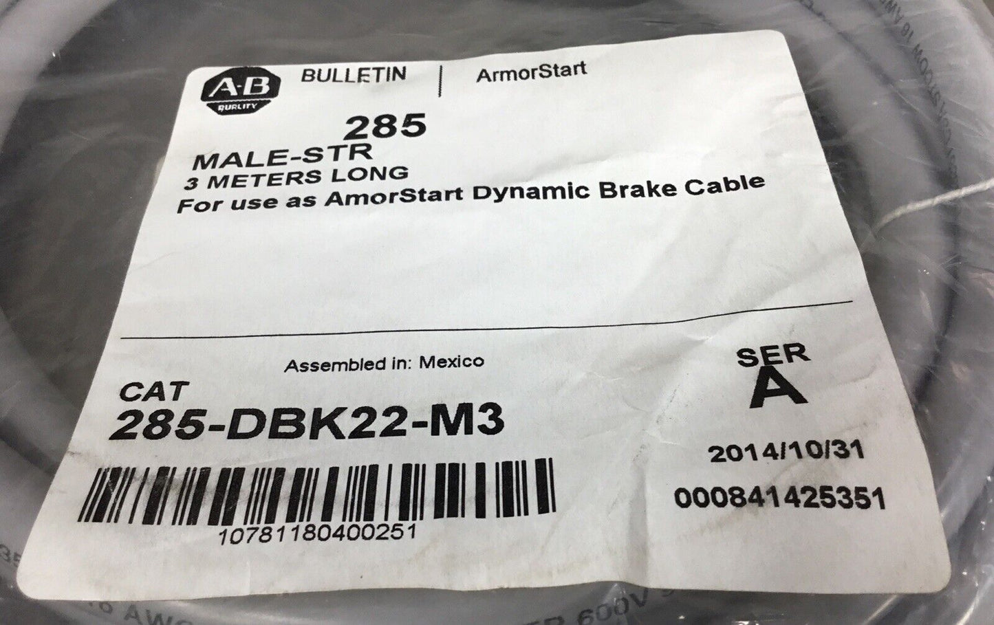 Allen-Bradley ArmorStart  285-DBK22-M3 /A  3 Meter Cable      5D-25