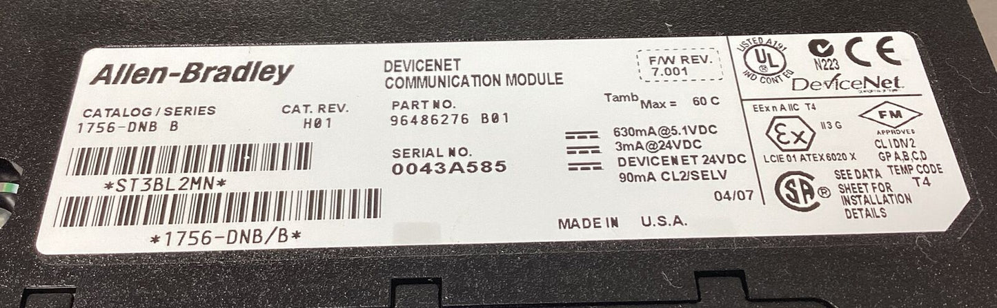 Allen Bradley  1756-DNB/B  ControlLogix DeviceNet Com. Module        3C-30