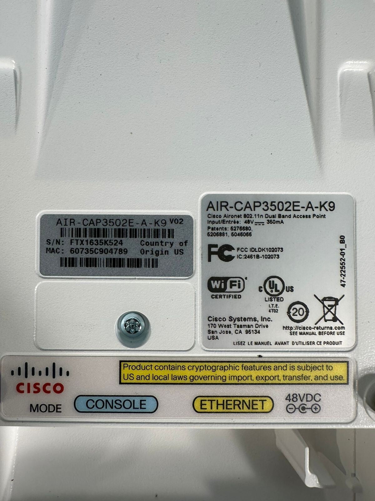 Cisco AIR-CAP3502E-A-K9 802.11n 48V-350mA                           (1.6.4)