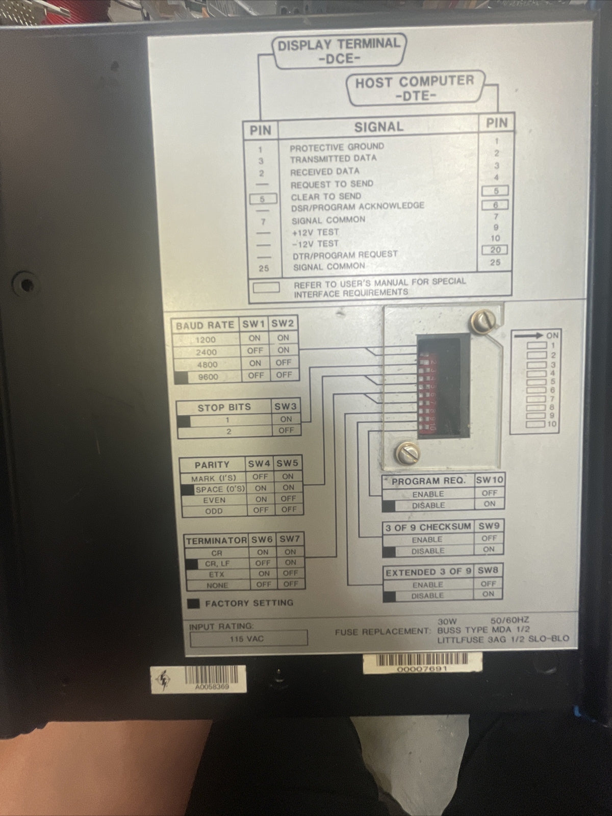 ALLEN BRADLEY 2755-DH1 BAR-CODE READER, SERIES-A, 130VAC, 50/60HZ @1D