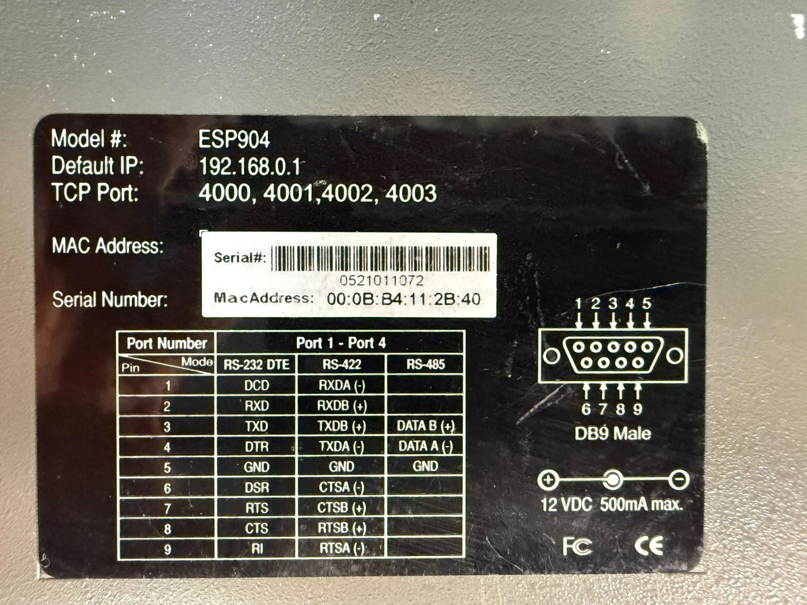 B&b Elec ESP904 4 Port V-Link Tcp Port 4000 4001 4002 4003 (9.3.5)