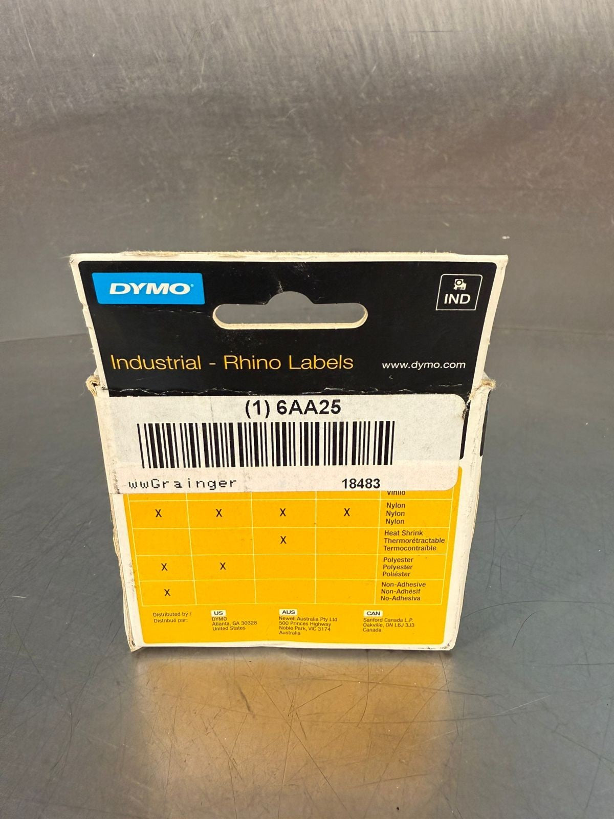 Dymo Rhino 18483 Permanent Poly Tape 1/2" x 18 ft White Black Print (3.1.1)