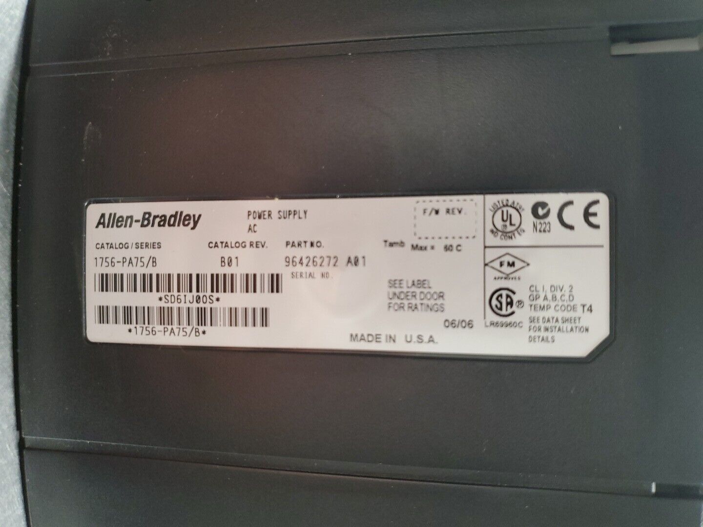 Allen-Bradley 1756-A17/B 17-Slot Chassis w/1756-PA75/B Power Supply.       3A-13