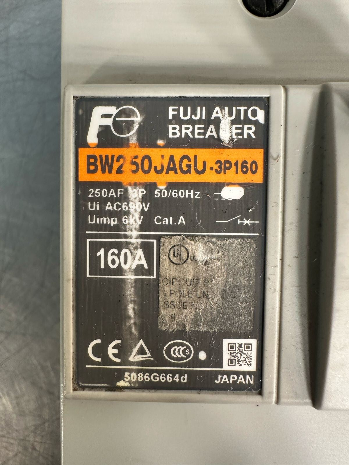 Fuji Auto Circuit Breaker BW250JAGU     BW250JAGU-3P160 BW9SL0GA  (6.2.2)