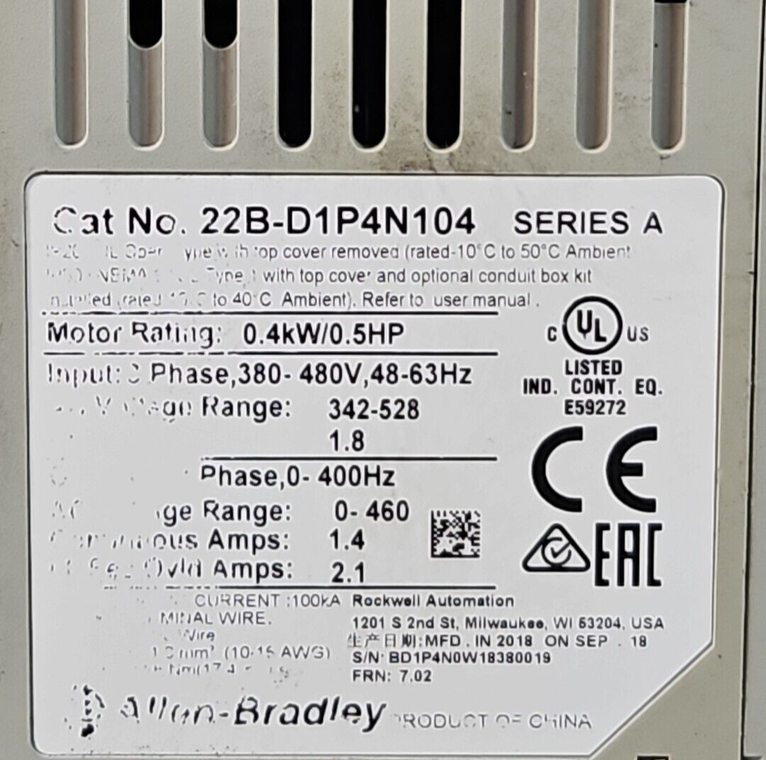 Allen Bradley 22B-D1P4N104 Ser A Powerflex 40   3 Phase Drive           (BIN544)