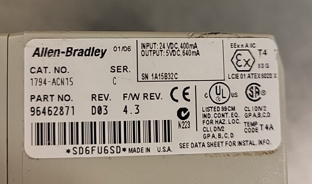Allen-Bradley 1794-ACN15 Flex I/O Cont.Net Ser. C. (BIN3.2.3)