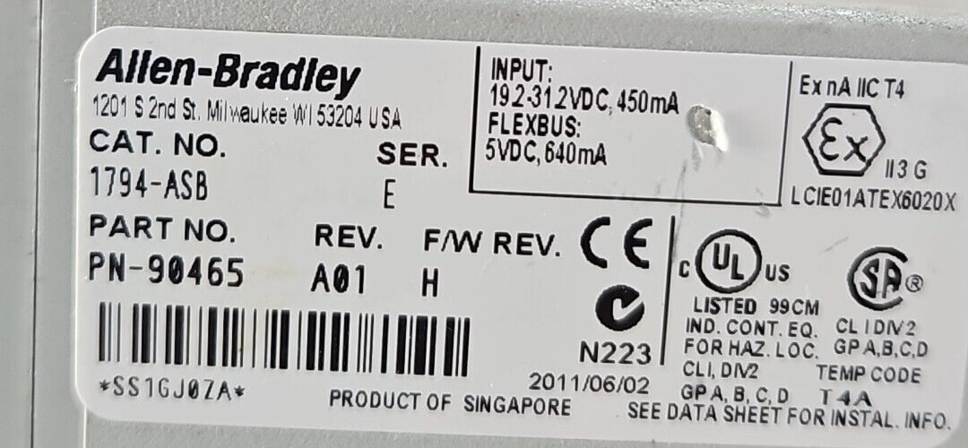 Allen Bradley 1794ASB Ser E FlexLogix RIO adapter                 loc4B21