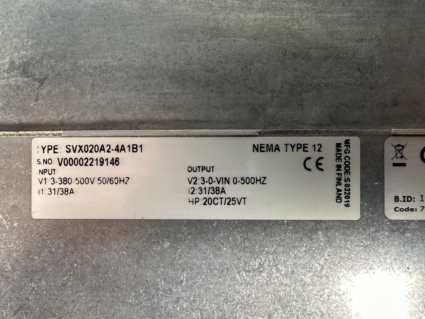 EATON CORPORATION SVX020A2-4A1B1 Drive 20HP 480V (BIN-1.5.4)