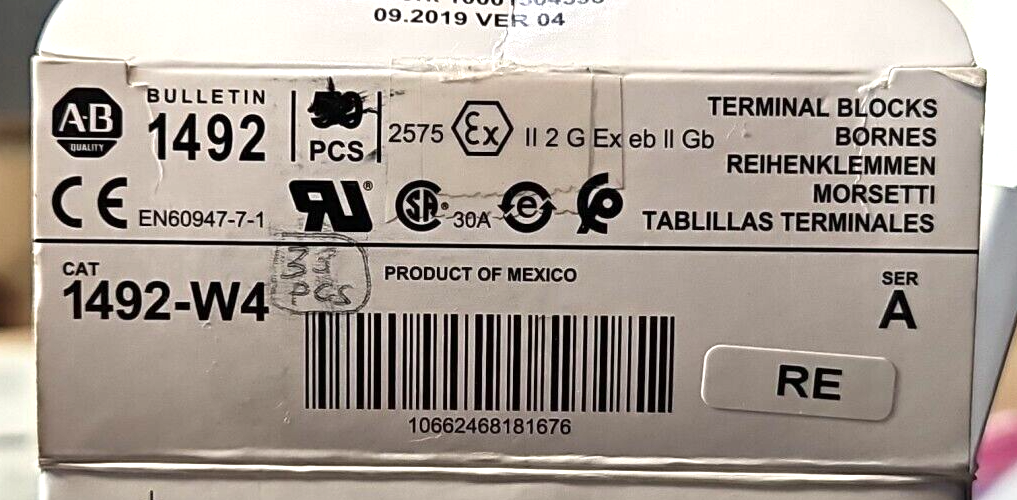 Allen Bradley 1492-W4 Ser A Terminal Block 600V - Lot/33                Loc 4C17