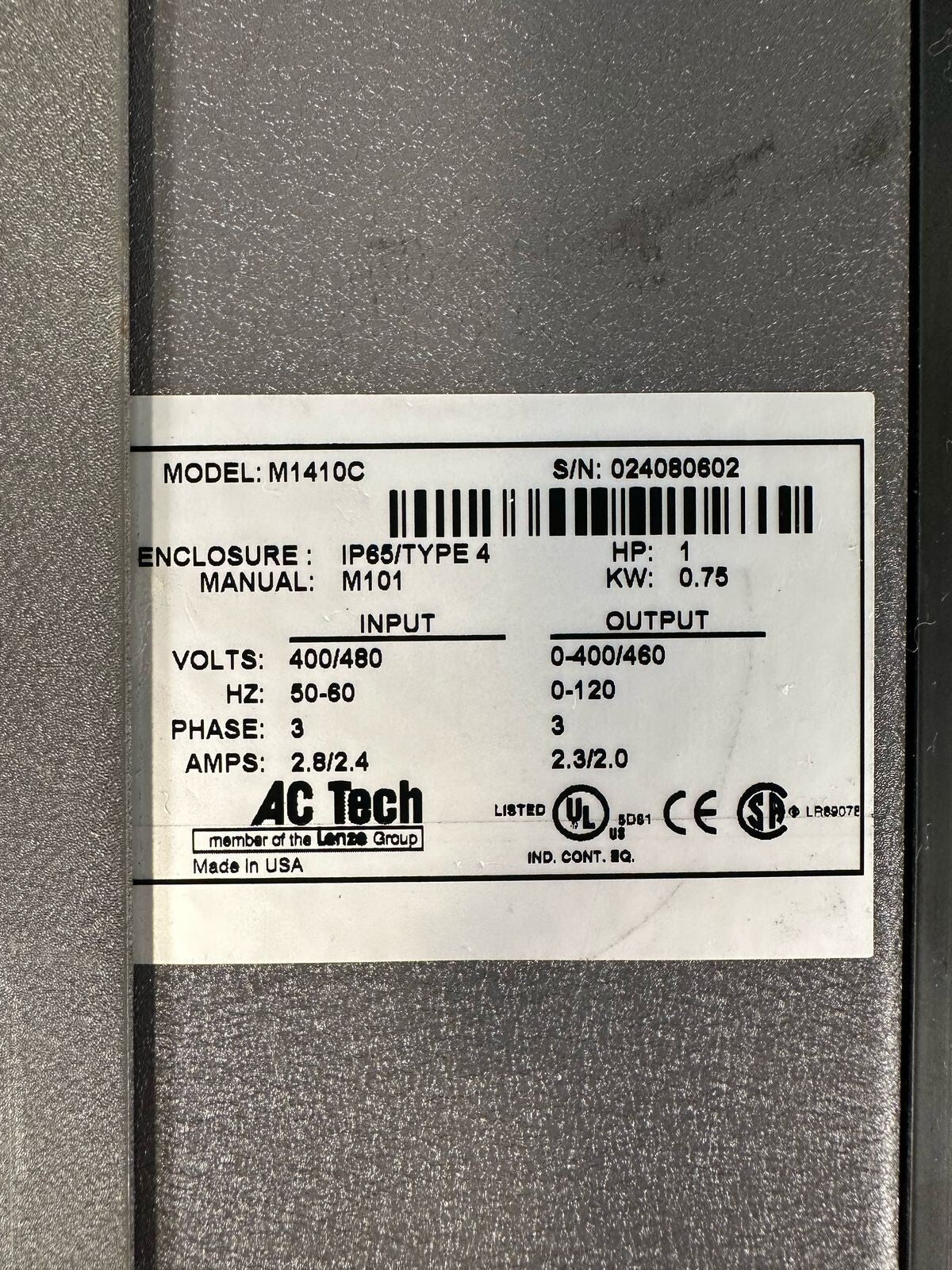 Ac Tech M1410C 1 HP 0.75KW                                 (8.4.2)