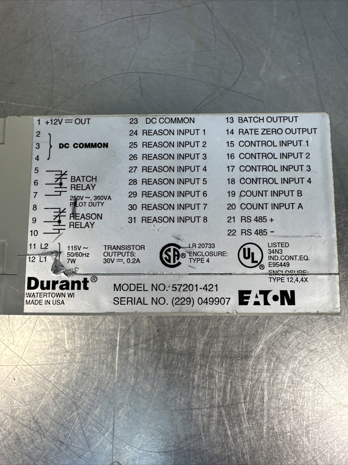 Eaton Durant 57201-421 Control Monitor 57201421 (BIN-1.3.4)