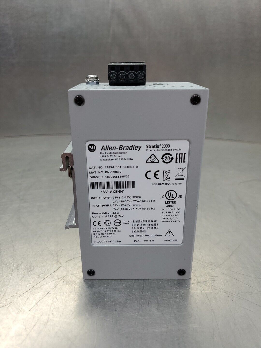 Allen Bradley Stratix 2000 1783-US8T Ser.B Ethernet Unmanaged Switch.      4D-35