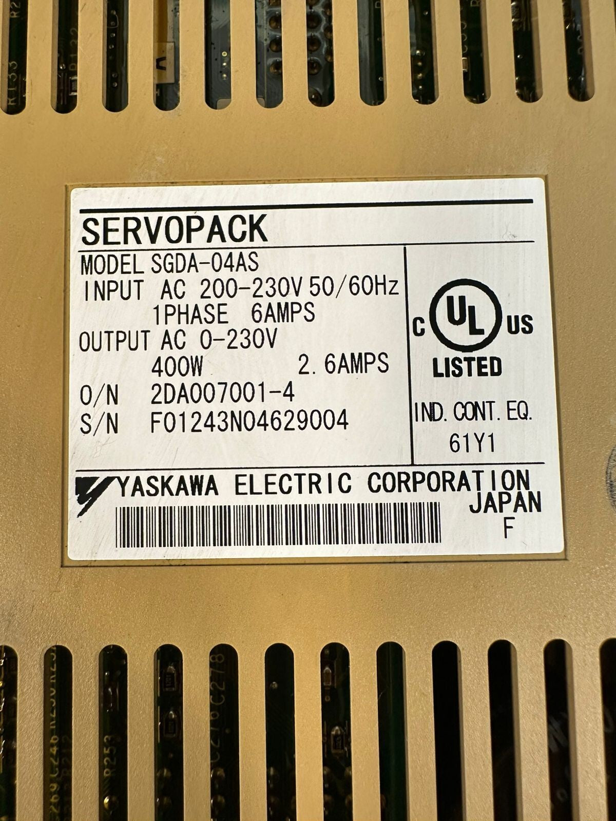 Yaskawa SGDA-04AS Servo Pack 200V      (4.2.5)