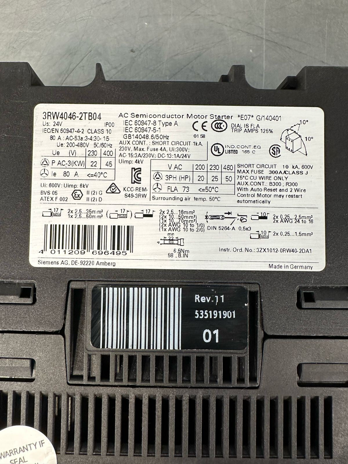 Siemens 3RW4046-2TB04 SIRIUS Motor Starter                          (5.3.2)