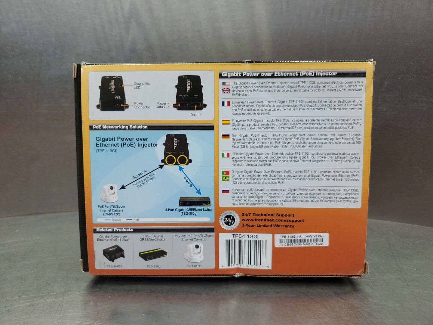 TRENDnet TPE-113GI/A Gigabit PoE Injector.                                 3C-14