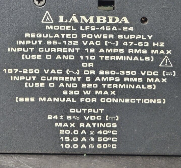 Lambda Electronics LFS-45A-24 Regulated Power Supply 20A 24VDC          (BIN731)