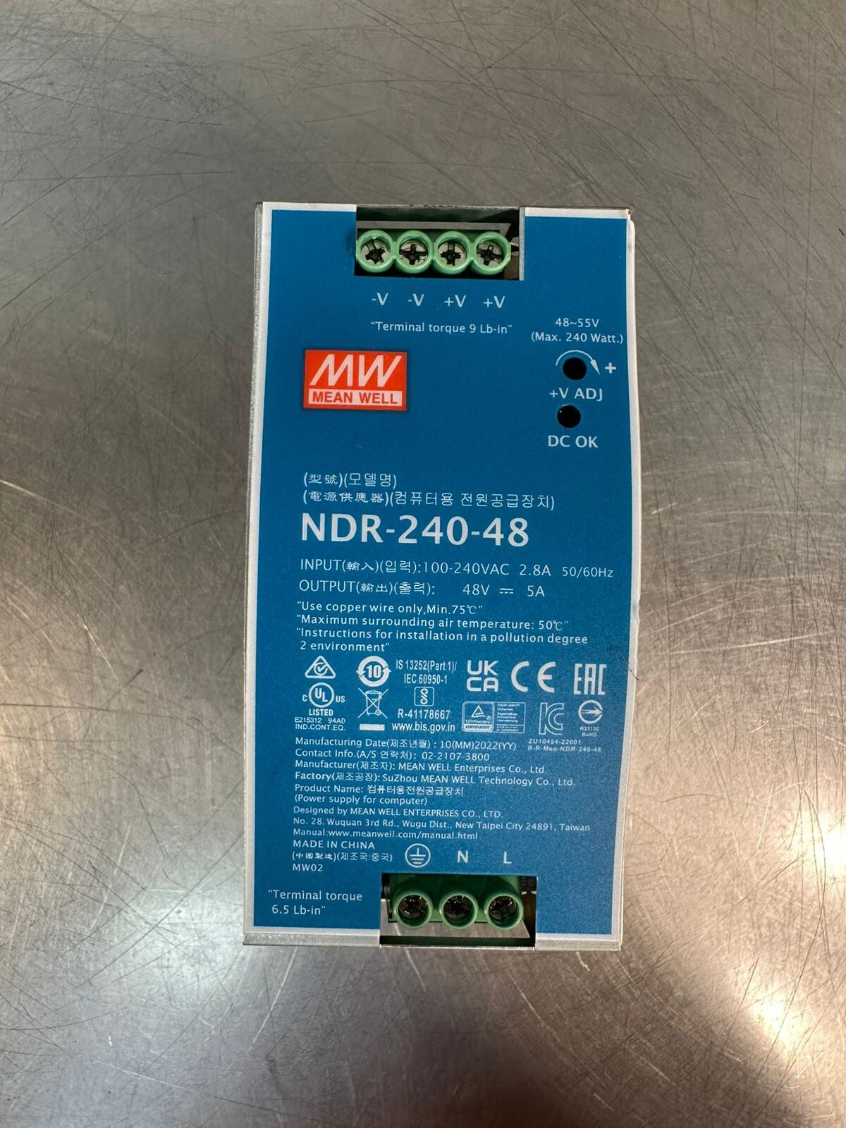 MeanWell NDR-240-48  Power Suppl 48V-5A     240Vac   (2.3.3)