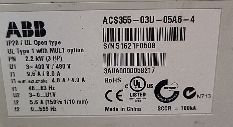 ABB ACS355-03U-05A6-4  Variable Frequency Drive      (BIN3.5.1)