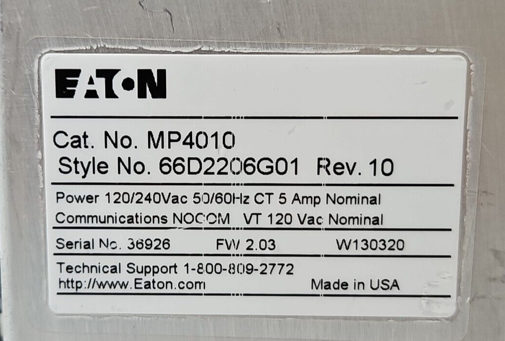 Eaton MP400  Motor Relay (66D2206G01) 120/240V 50/60Hz                  (BIN424)