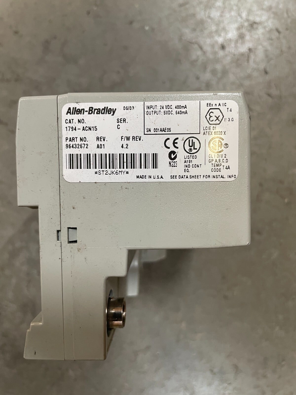 Allen-Bradley 1794-ACN15 96432672 ser. D Gray Flex I/O ControNet Adapter @3.3.5