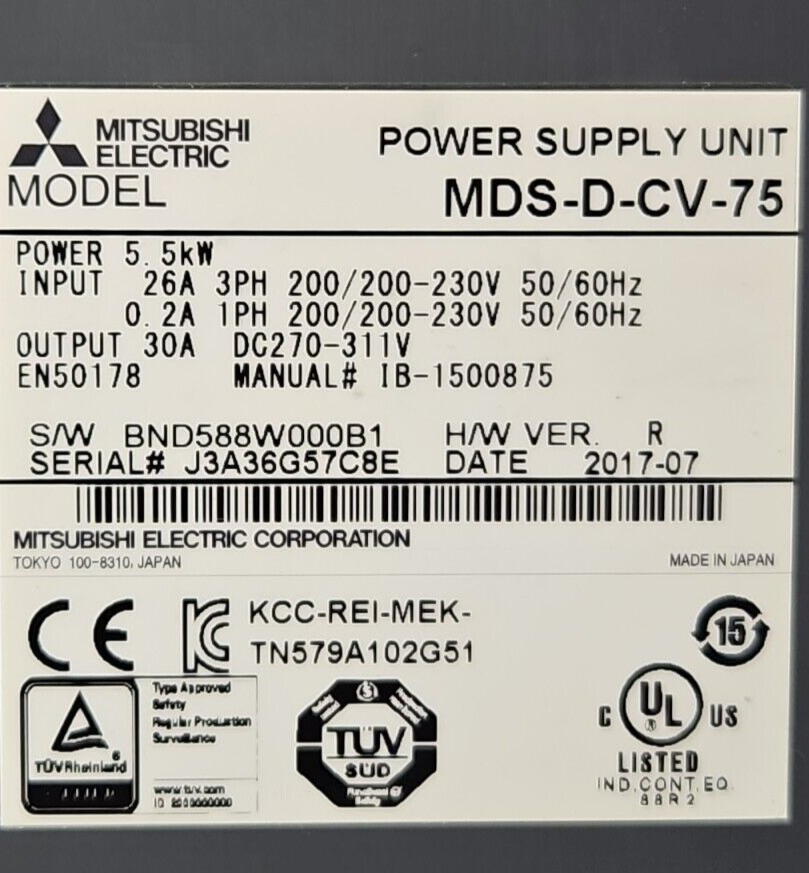 Mitsubishi Electric Corp MDS-D-CV-75 Power Supply Unit 5.5 kW  (BIN1.5.2)