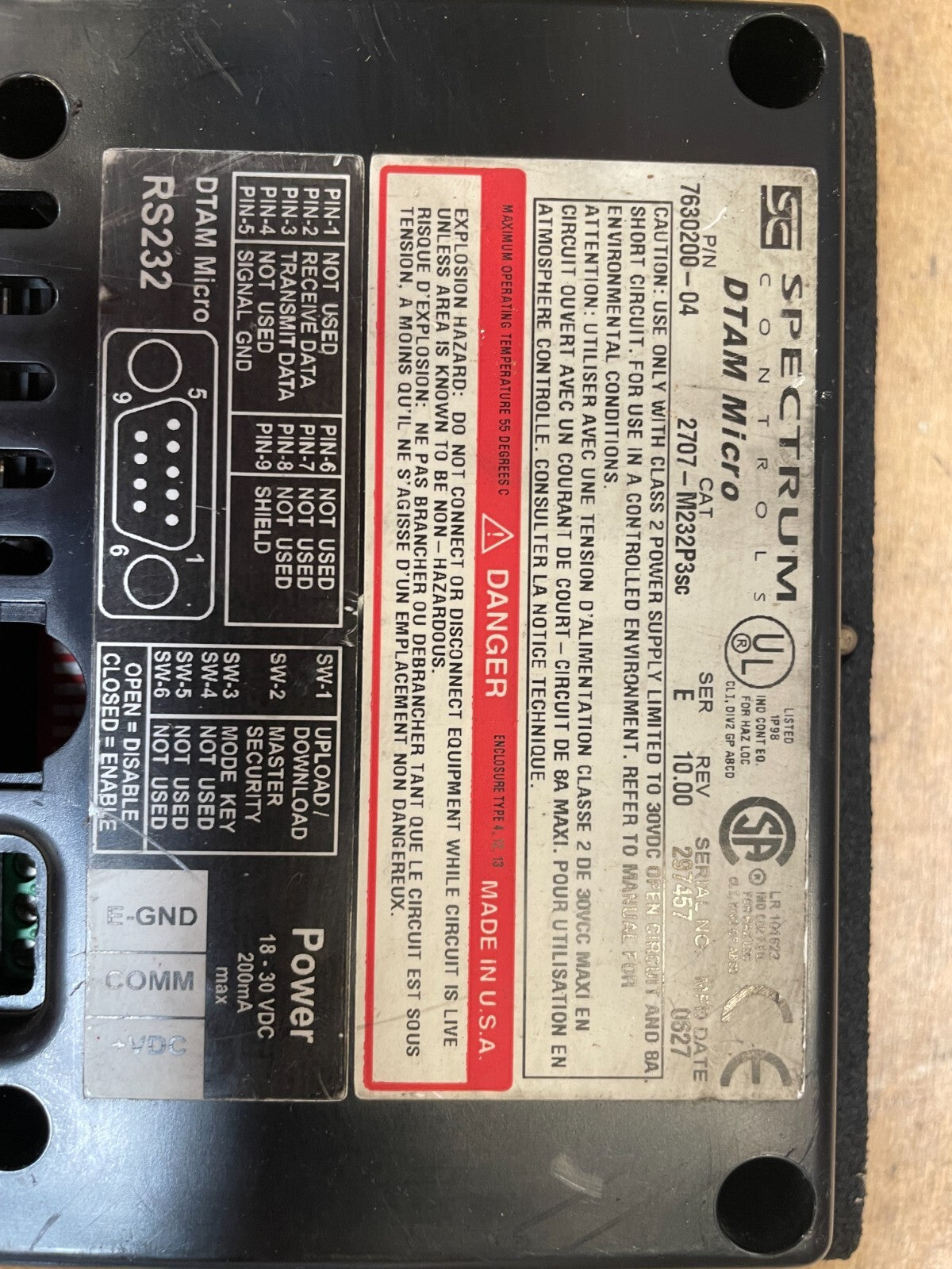 Spectrum Controls DTAM Micro 2707-M232P3sc Black Ser.C Rev.10 Operator Interface