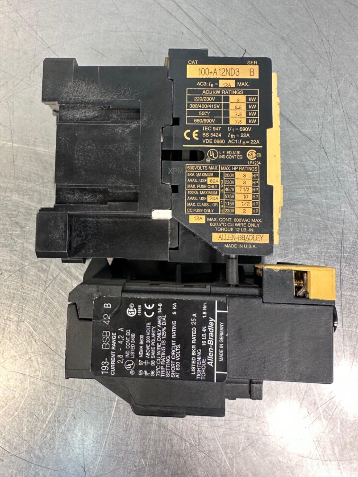 100-A12ND3 /B Allen Bradley Starter w/193-BSB42 / B Overload Relay(4E-18)